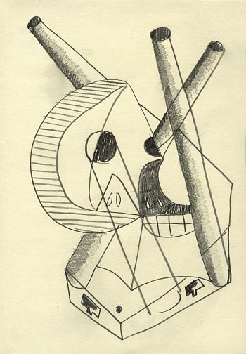 Натюрморт с роутером и черепом Пикассо
