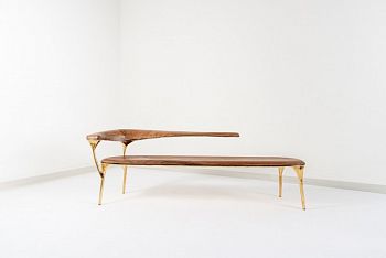 Кушетка из орехового дерева и полированной меди